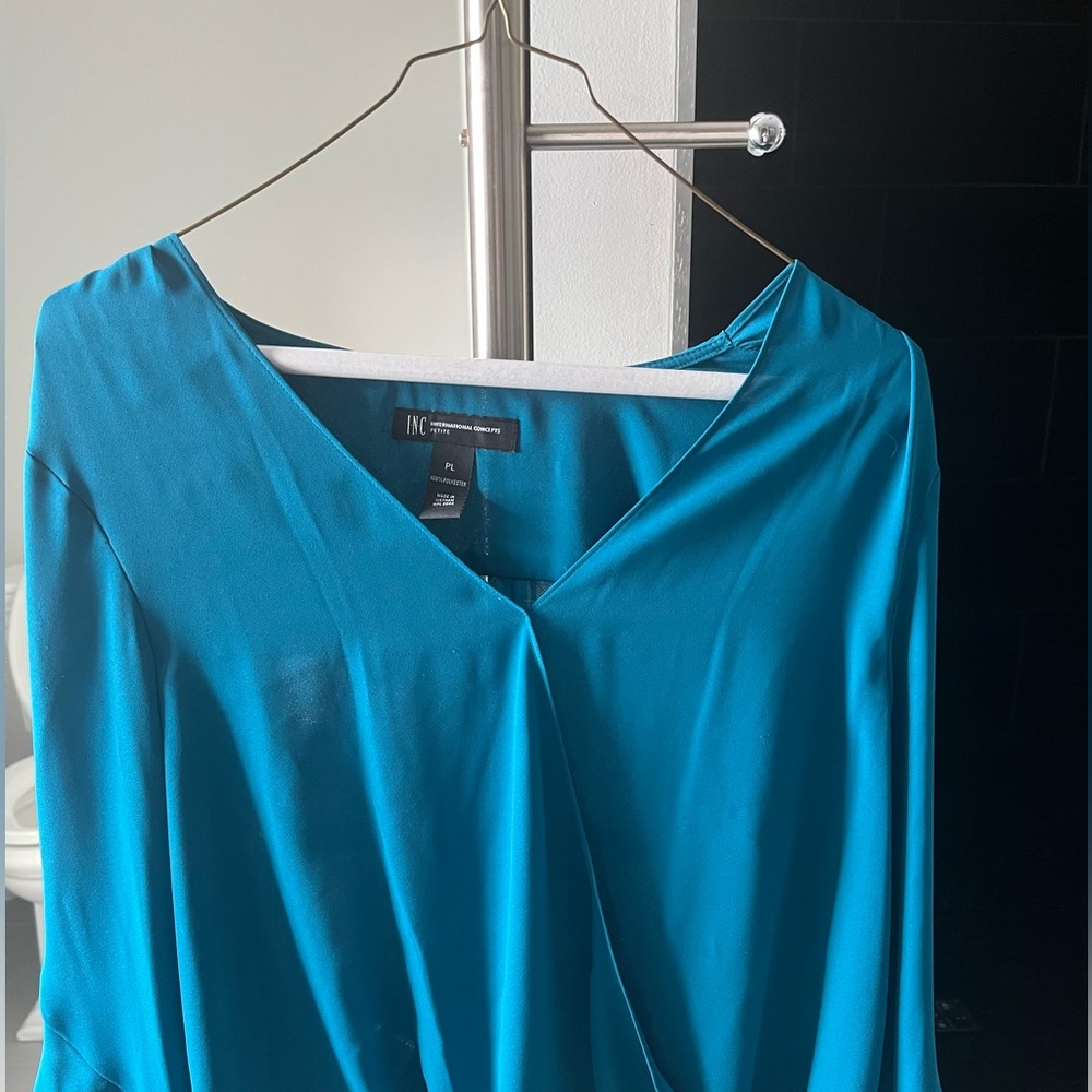 INC LONG SLEEVE TEAL BLOUSE